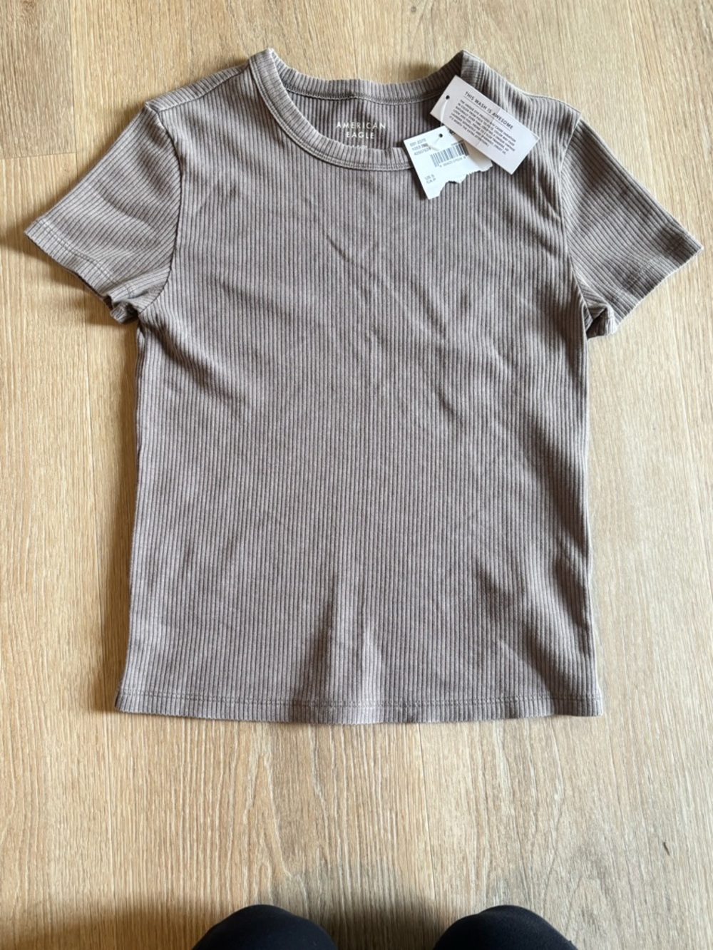 American Eagle Outfitters Ribbed Short-Sleeve Tee - Taupe new with tag